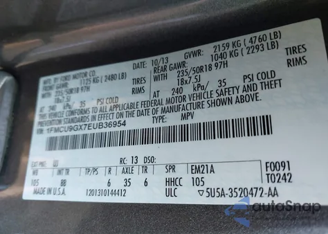 2014 Ford Escape Se from USA, damaged, VIN 1FMCU9GX7EUB36954